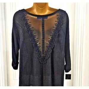 Vtg Fairy Grunge Goblin Goth Lace Black Waffle Knit Sheer Sweater Womens Sm USA